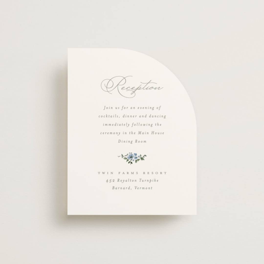 "Foliage Crest" - Reception Cards in Sky by Everett Paper Goods - Front