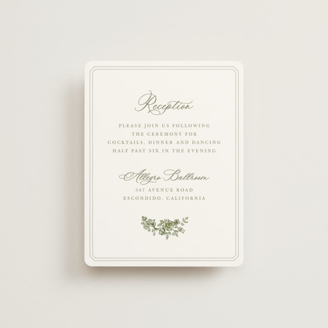"watercolor flowers crest" - Reception Cards in Moss by Cass Loh - Front