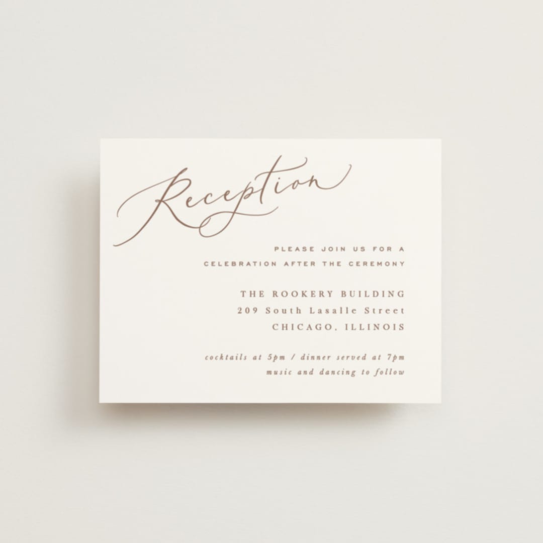 "Luxe script" - Reception Cards in Pearl by Hooray Creative - Front