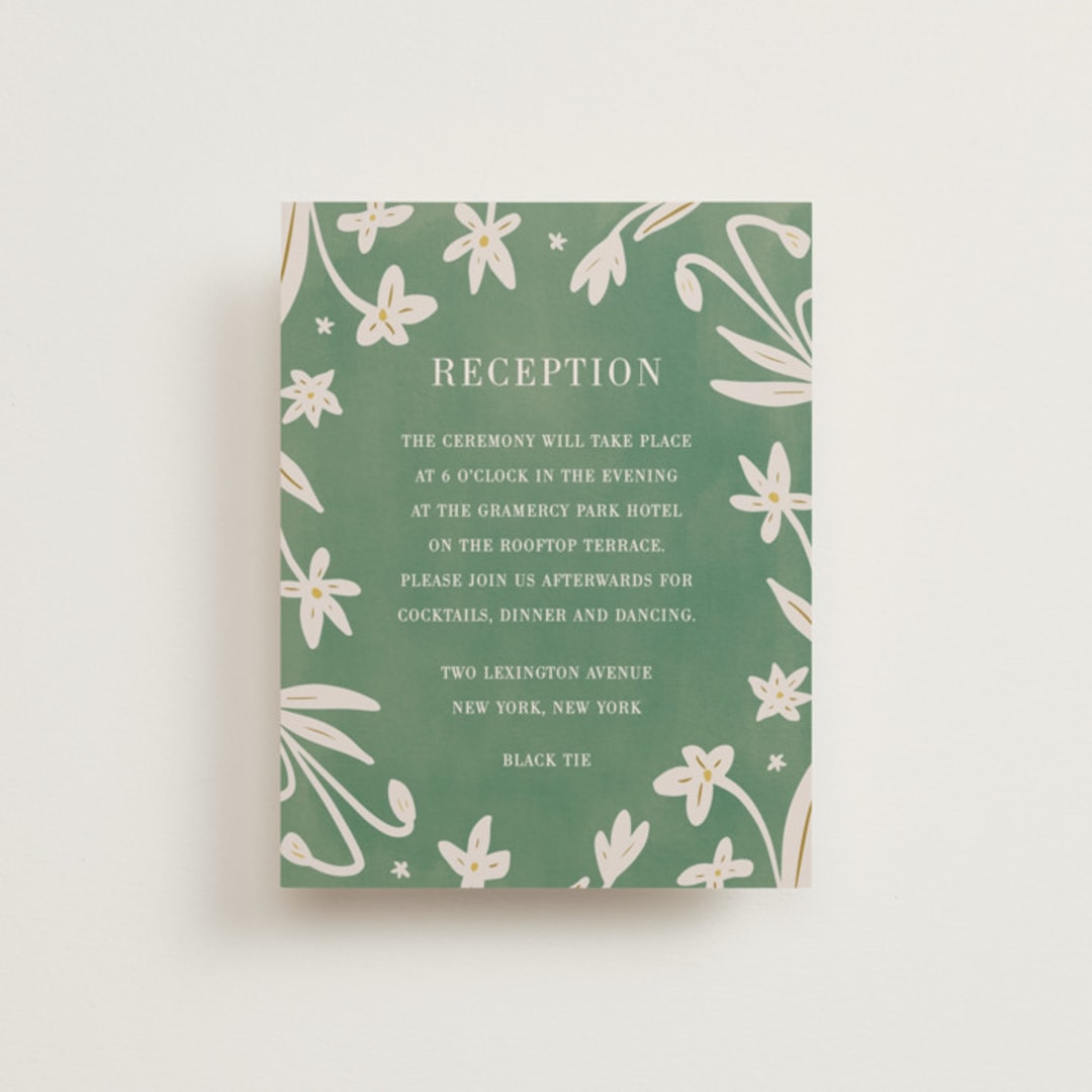 "Friendly Flowers" - Reception Cards in Emerald by Ani Somi - Front
