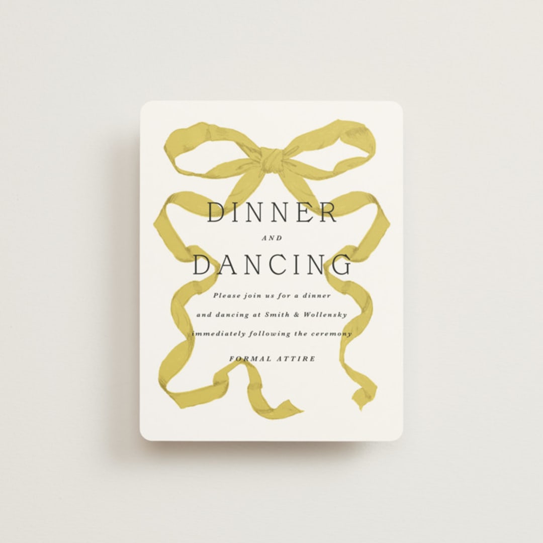 "Antique Ribbon" - Reception Cards in Citrine by Olivia Kanaley Inman - Front