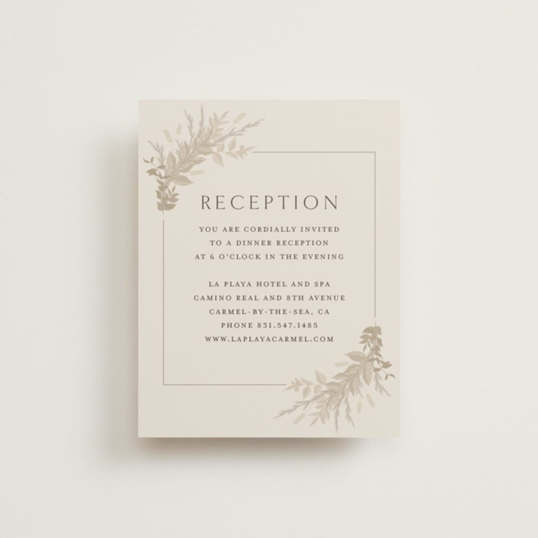 "Preserved Fall Botanicals" - Reception Cards in Linen by Erin Deegan - Front