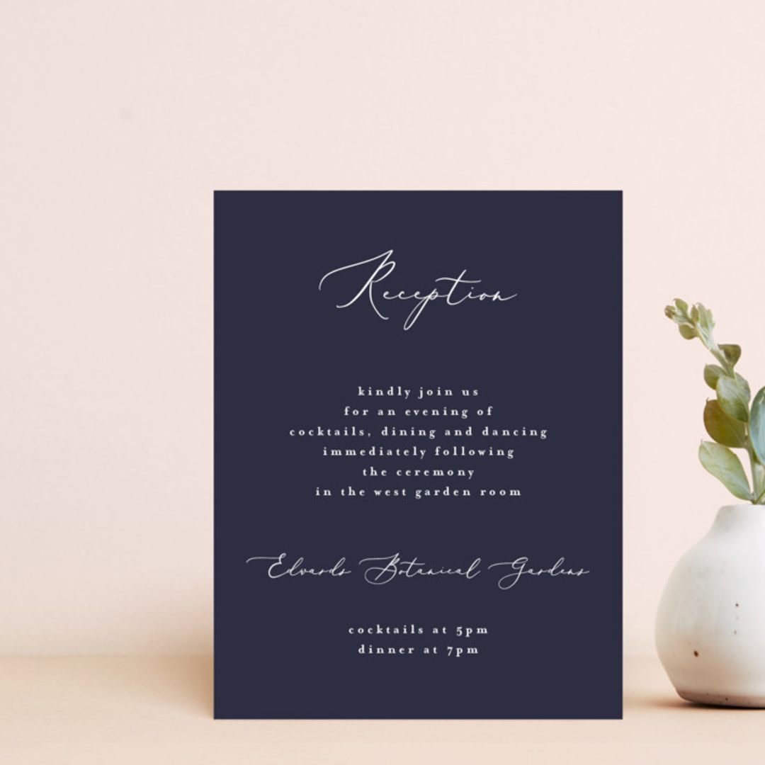 "Greenery Banner" - Reception Cards in Navy by Susan Moyal - Front