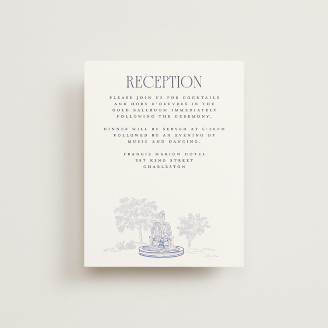 "Southern Charm Toile" - Reception Cards in Periwinkle by Jenna Holcomb - Front