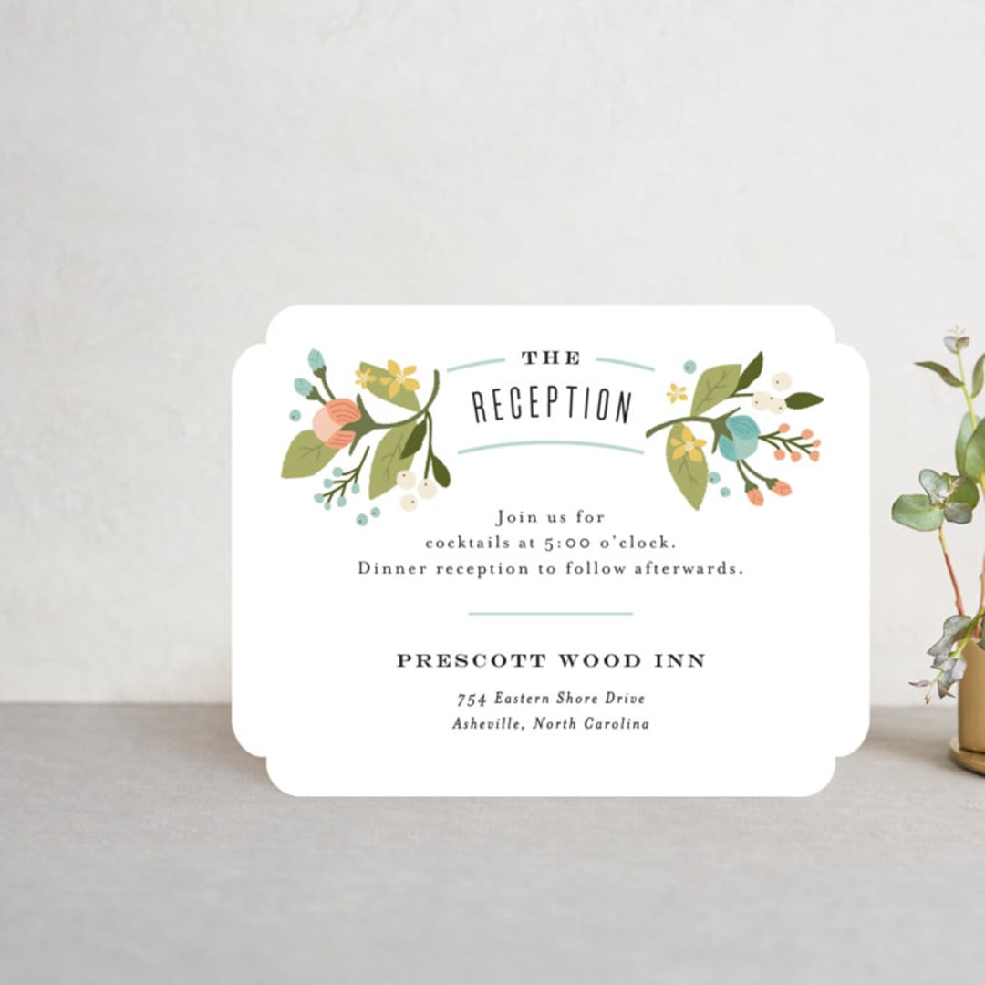 "Floral Ampersand" - Reception Cards in Sea Breeze by Jennifer Wick - Front