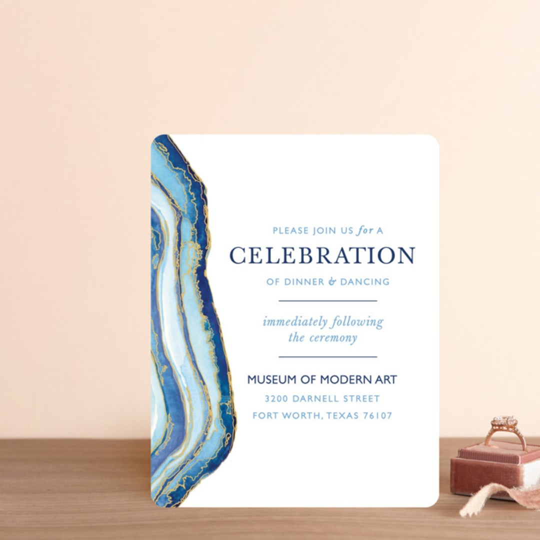 "Gilt Agate" - Reception Cards in Navy by Kaydi Bishop - Front