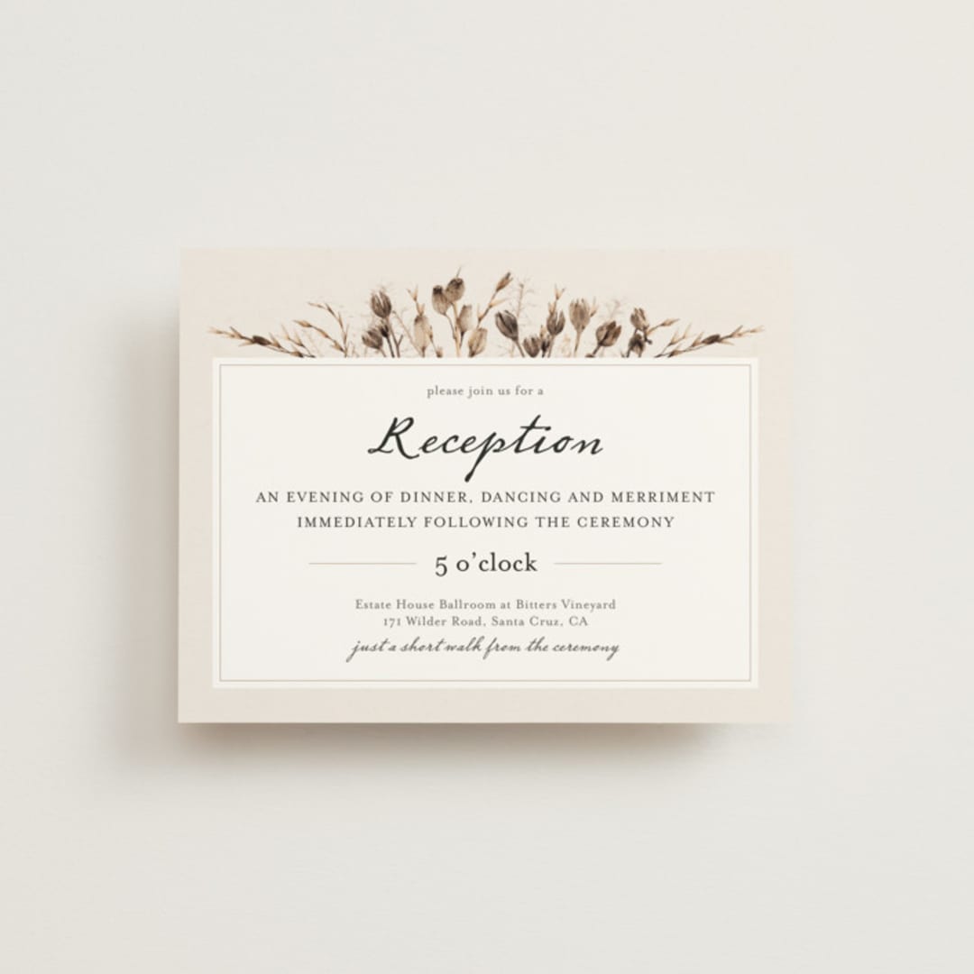 "Gone To Seed" - Reception Cards in Taupe by Honeybunch Studio - Front