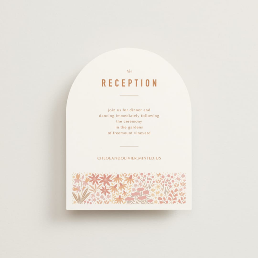 "Floral Border" - Reception Cards in Peach by Pippa Shaw - Front
