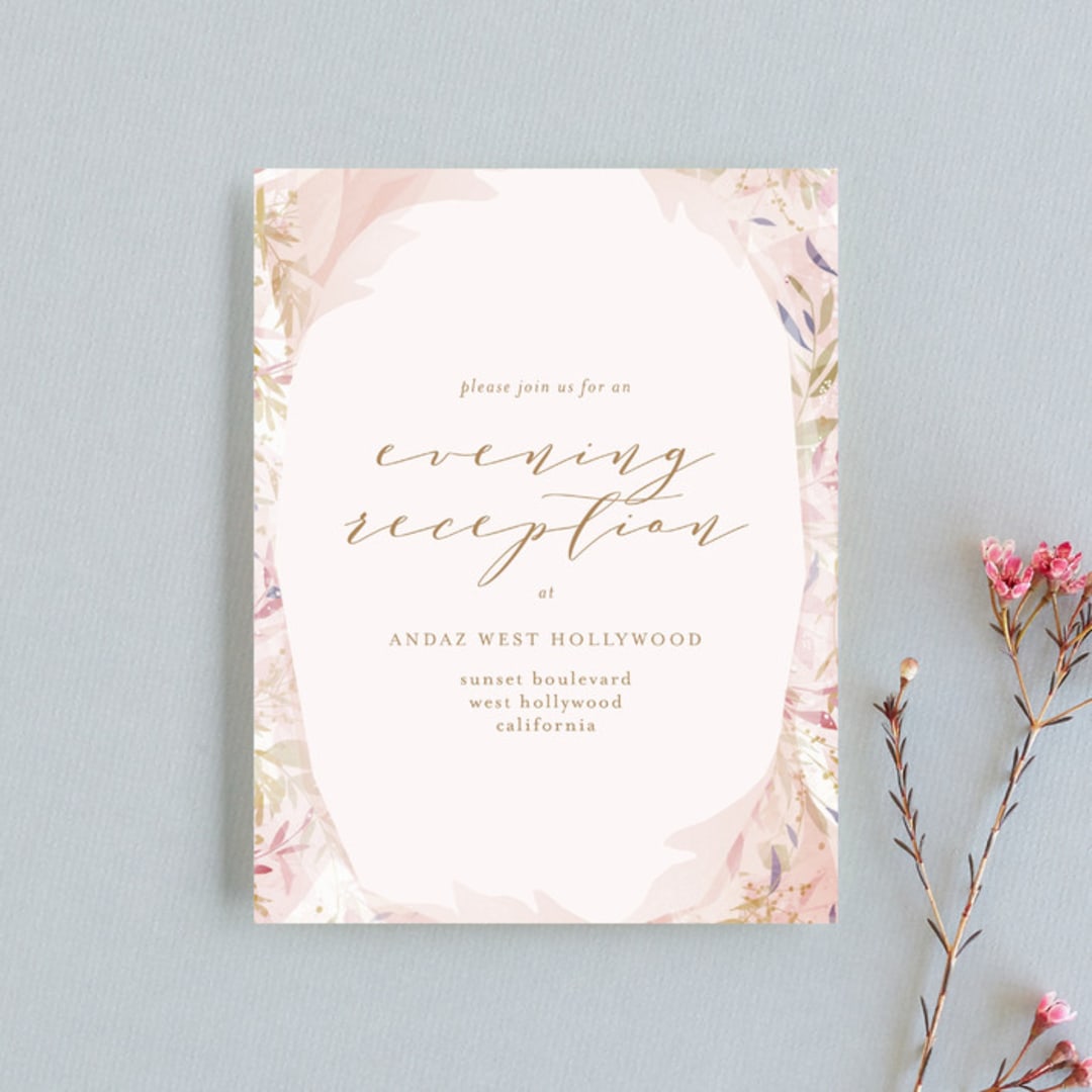 "Fantasy Floral Bride" - Reception Cards in Blush by Phrosné Barwood - Front