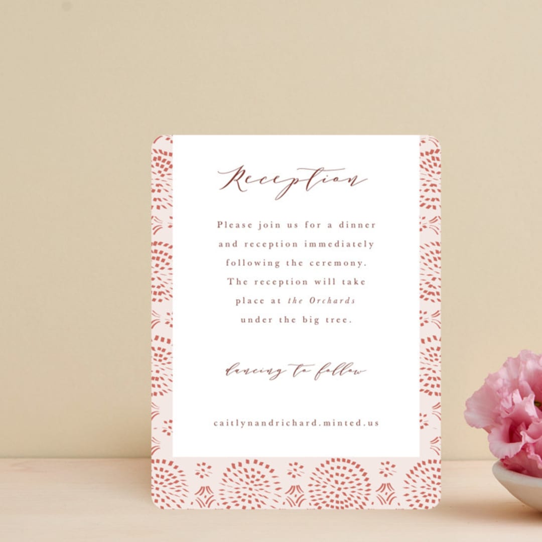 "Terracotta" - Reception Cards in Rust by Kanika Mathur - Front