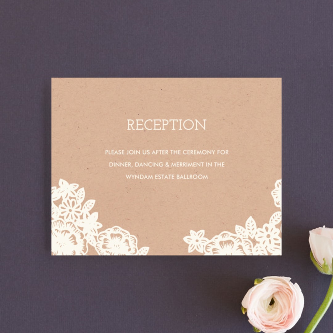 "Lace and Kraft" - Reception Cards in Kraft by Katharine Watson - Front