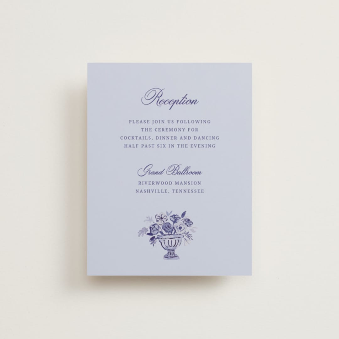 "Blooming Crest" - Reception Cards in Plum by Cass Loh - Front