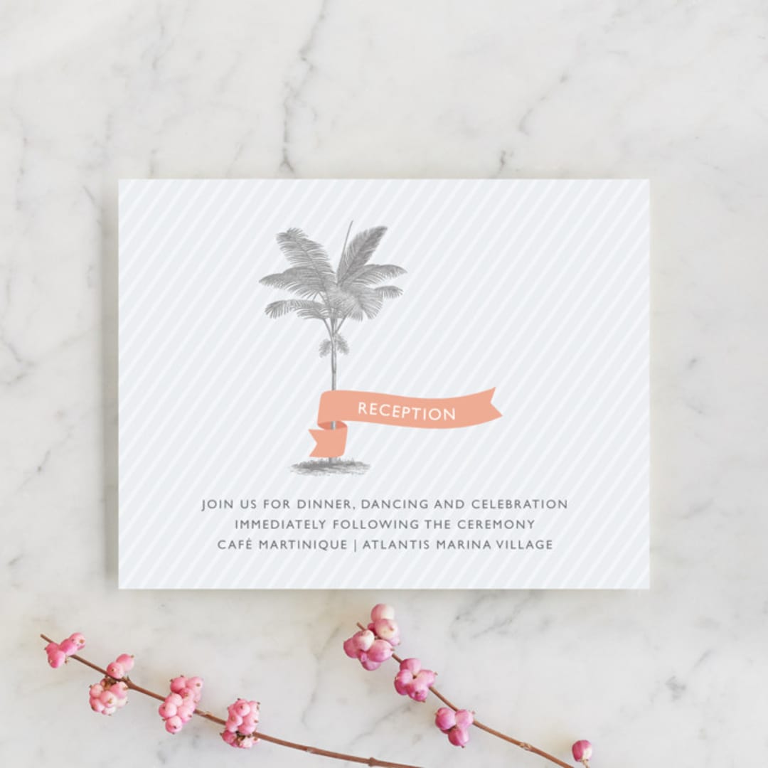 "Palm" - Reception Cards in Salmon by Lauren Chism - Front