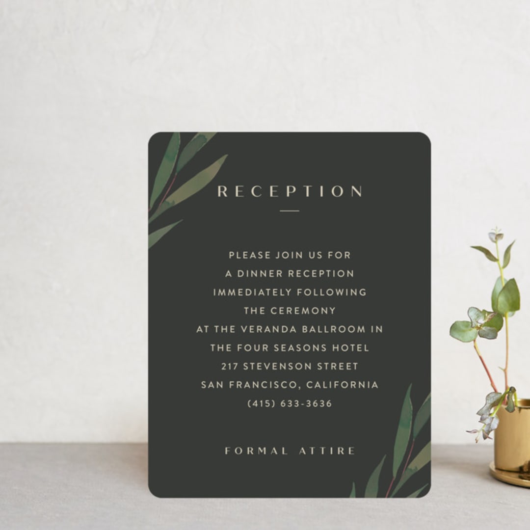 "Modern Leaves" - Reception Cards in Smoked by Shannon Chen of Four Wet Feet Studio - Front