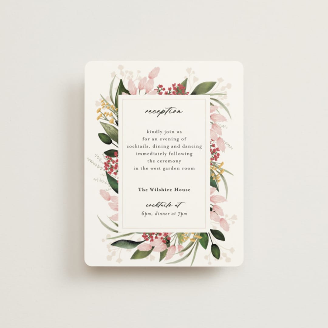 "Blossom" - Reception Cards in Blush by Susan Moyal - Front