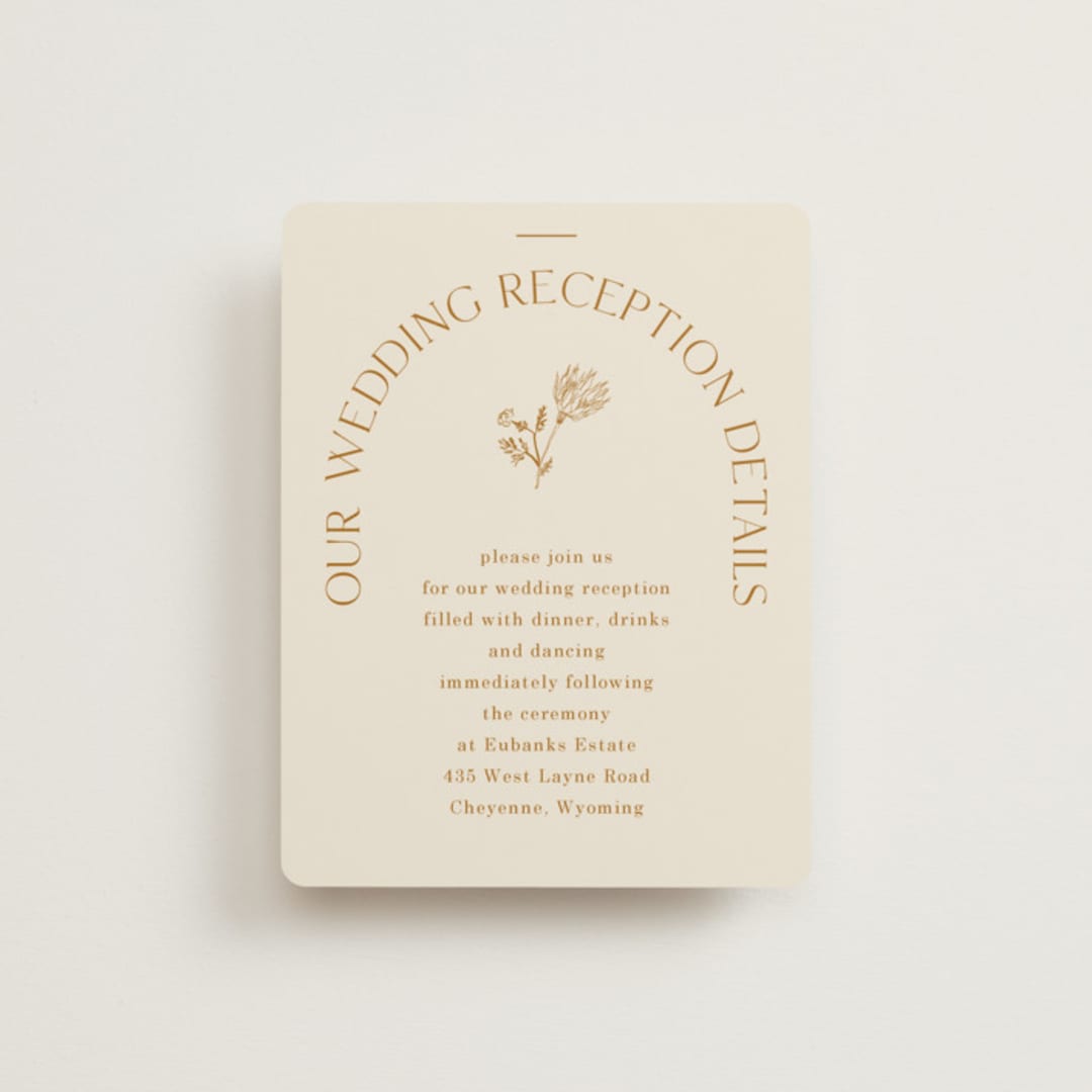 "Floral Type Arch" - Reception Cards in Cream by Baumbirdy - Front