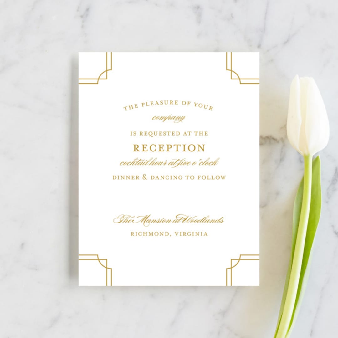 "Luxe Border" - Reception Cards in Gold by Sarah Brown - Front
