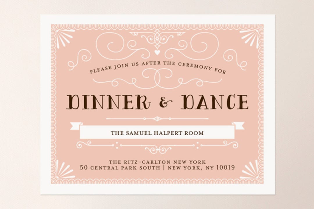 "Grand Flourish" - Reception Cards in Blush by Bonjour Paper - Front