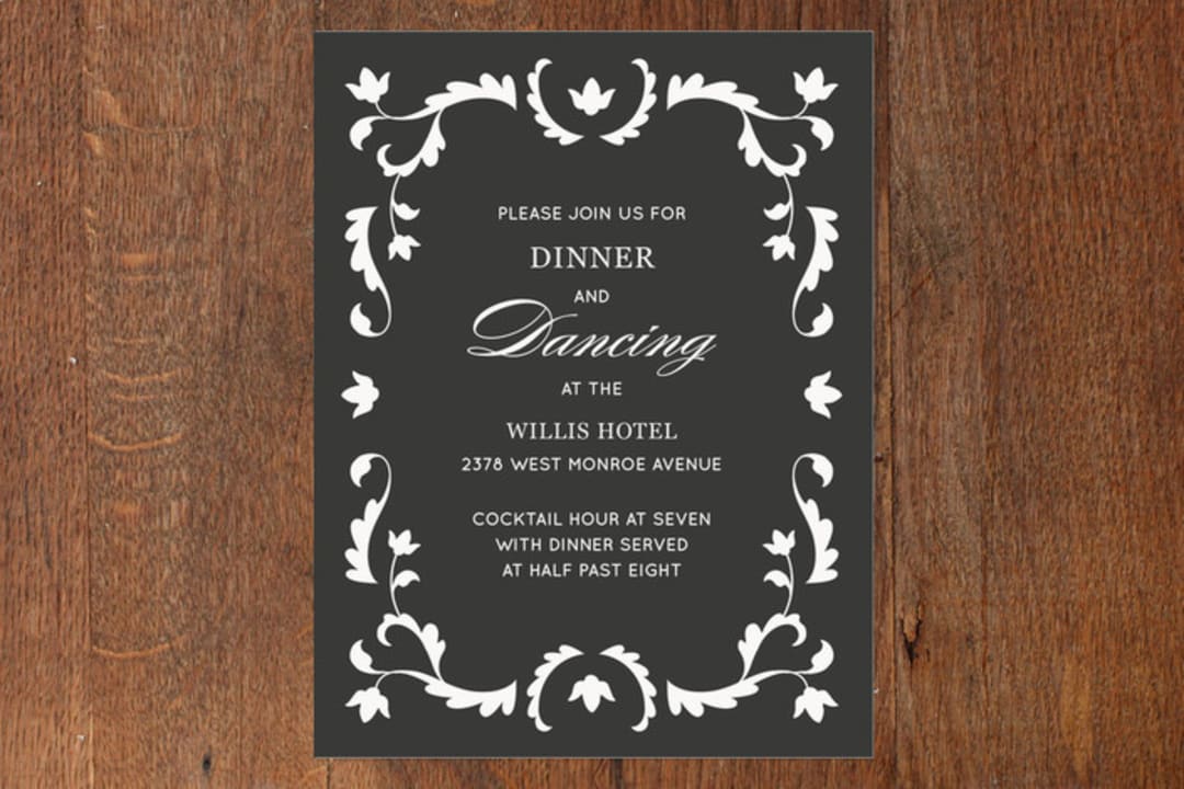 "Jacquard" - Reception Cards in Ebony by Laura Hankins - Front