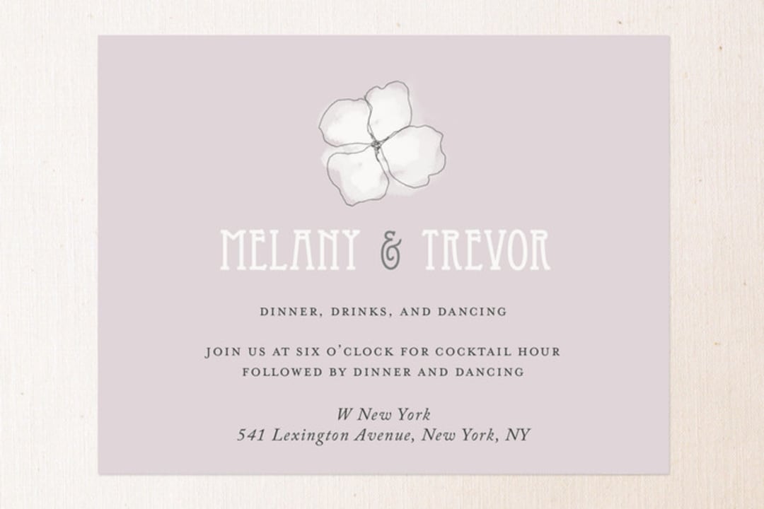 "Sweet Hydrangea" - Reception Cards in Lilac by R studio - Front