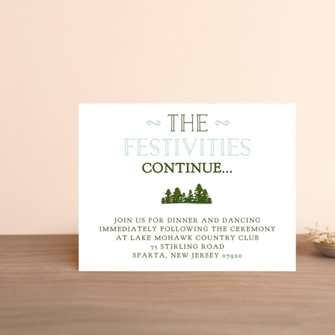 "Mountain View" - Reception Cards in Pine Green by Ariel Rutland - Front