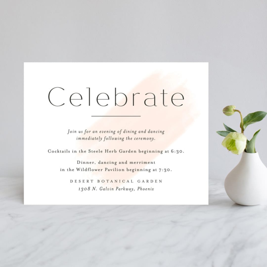 "Lithe" - Reception Cards in Blush by Kristie Kern - Front