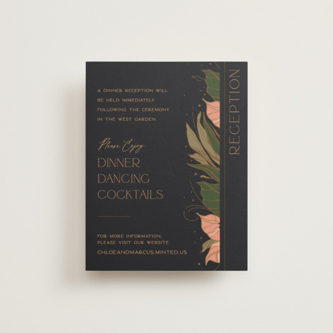 "Elegant Leaves" - Reception Cards in Slate by GeekInk Design - Front