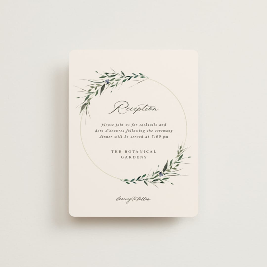 "Green Wreath" - Reception Cards in Champagne by Lori Wemple - Front