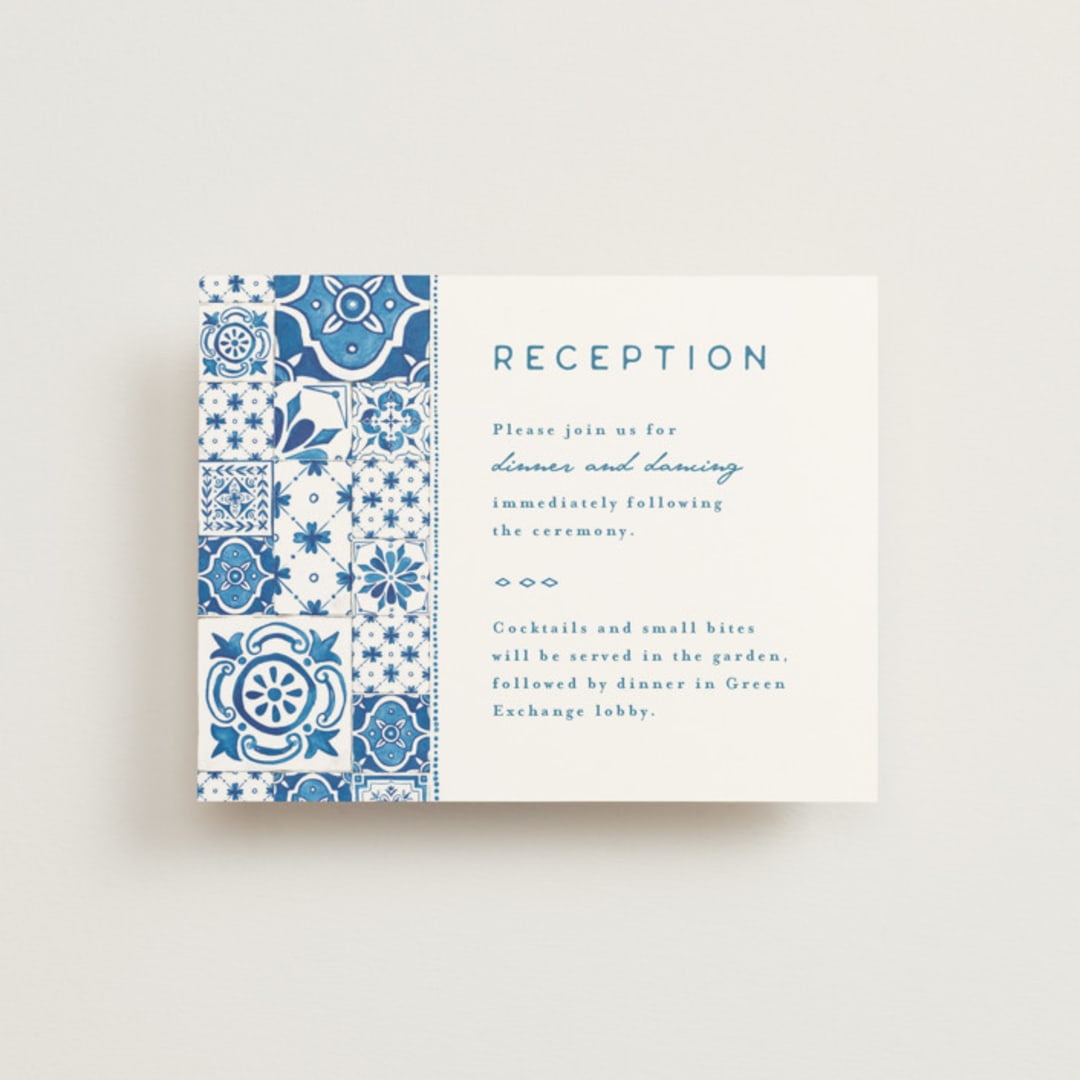 "watercolor tile" - Reception Cards in Navy by Anastasia Makarova - Front