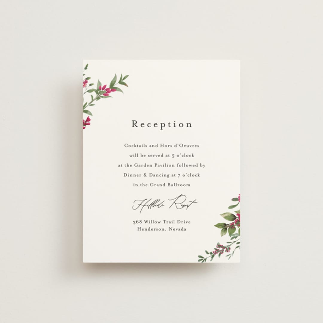 "Romantic Florals" - Reception Cards in Peony by Susan Moyal - Front