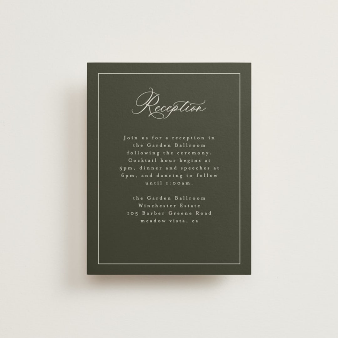 "refined" - Reception Cards in Deep Olive by Nicole Walsh - Front
