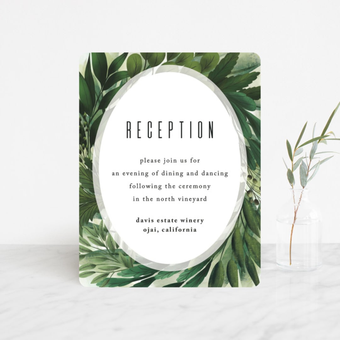 "Fresh Greens" - Reception Cards in Emerald by Susan Moyal - Front