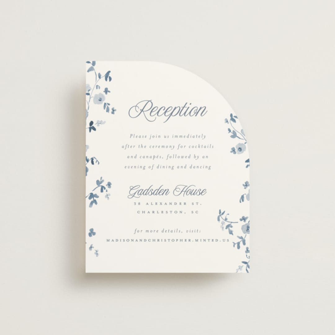 "Wildflower Corners" - Reception Cards in Bluebell by Everett Paper Goods - Front