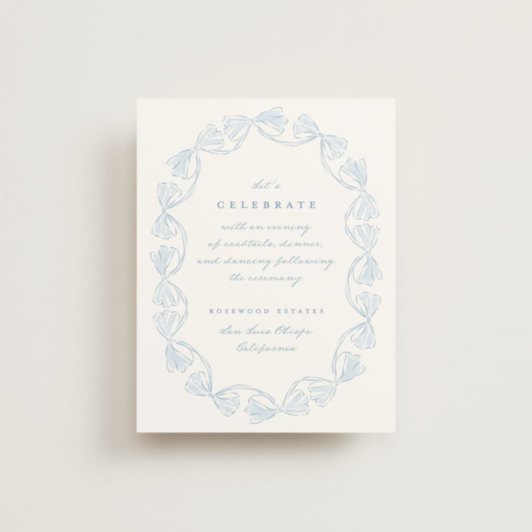 "Bow Frame" - Reception Cards in Lagoon by Leah Bisch - Front