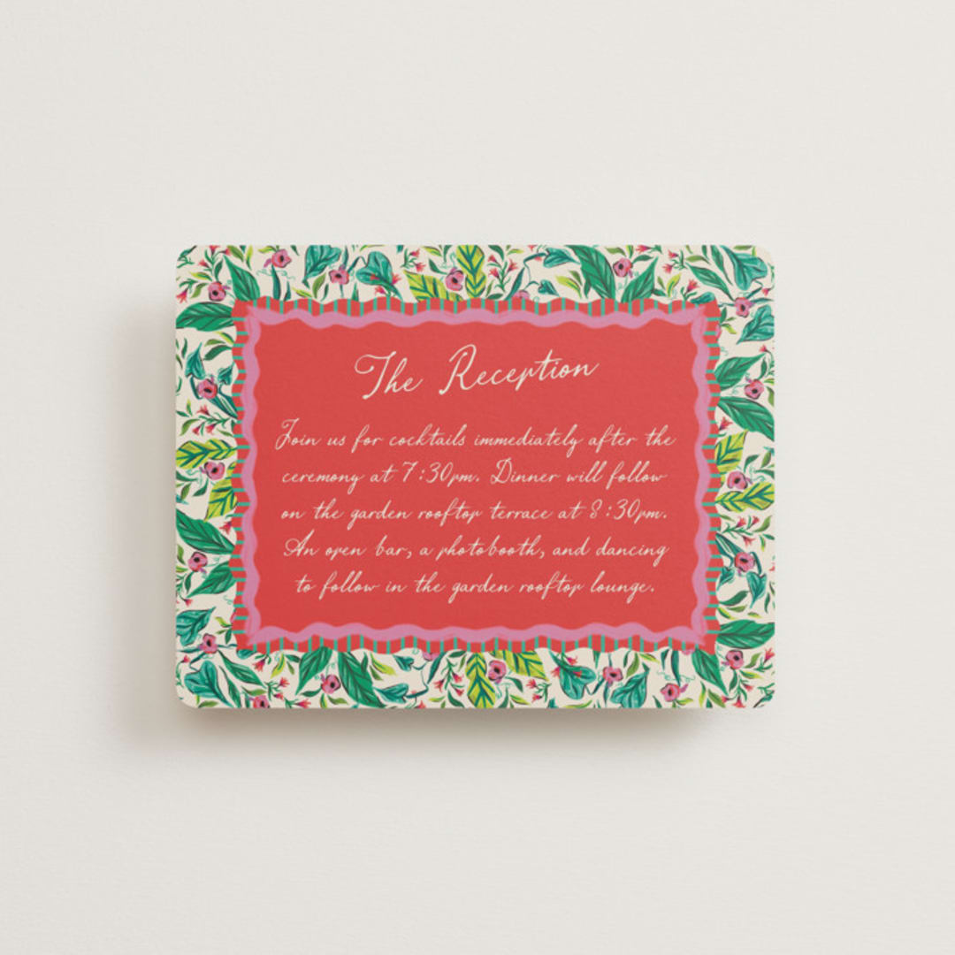 "Whimsical Hand Illustrated Crest" - Reception Cards in Peony by Jackie Crawford - Front