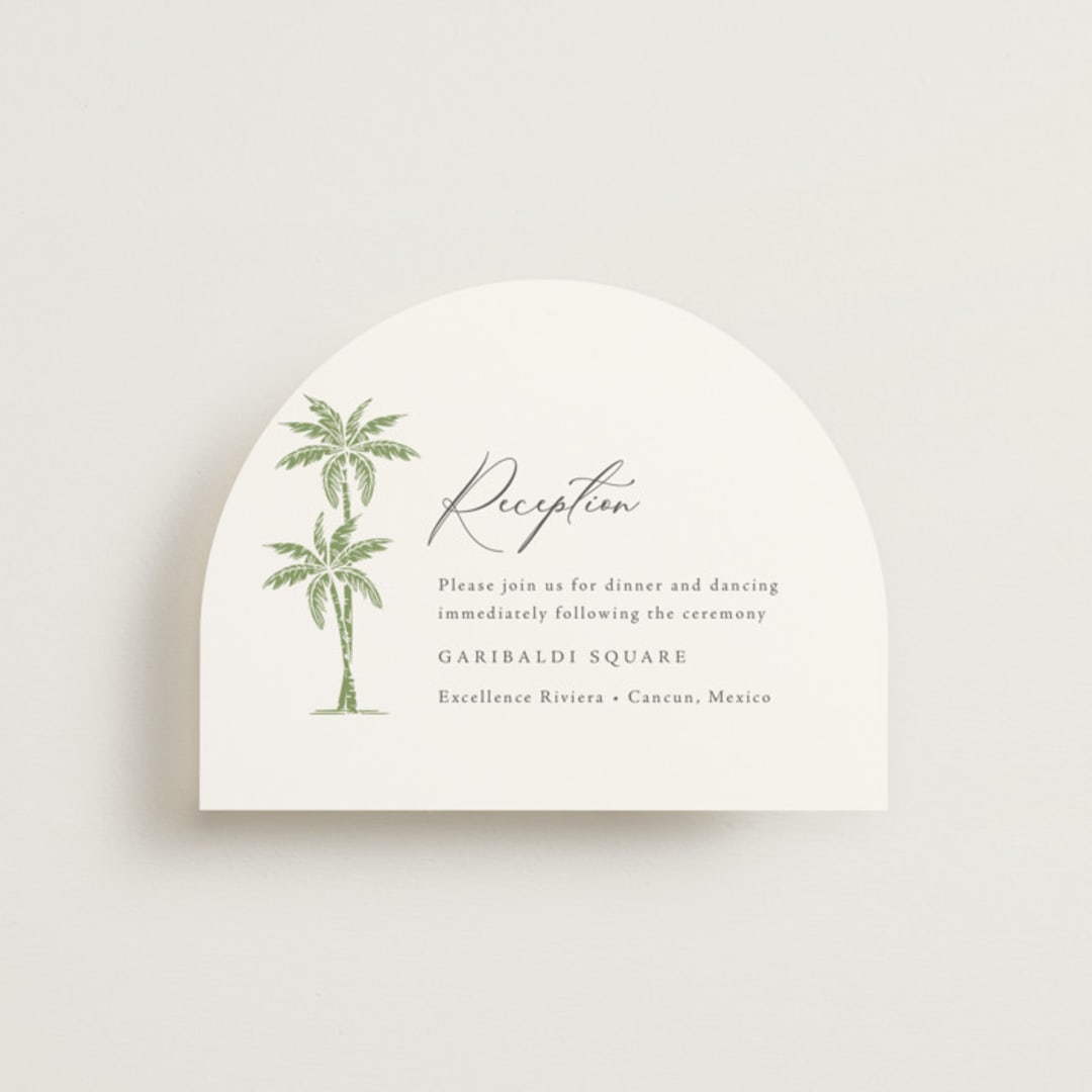 "Palm Monogram" - Reception Cards in Leaf by Olivia Raufman - Front