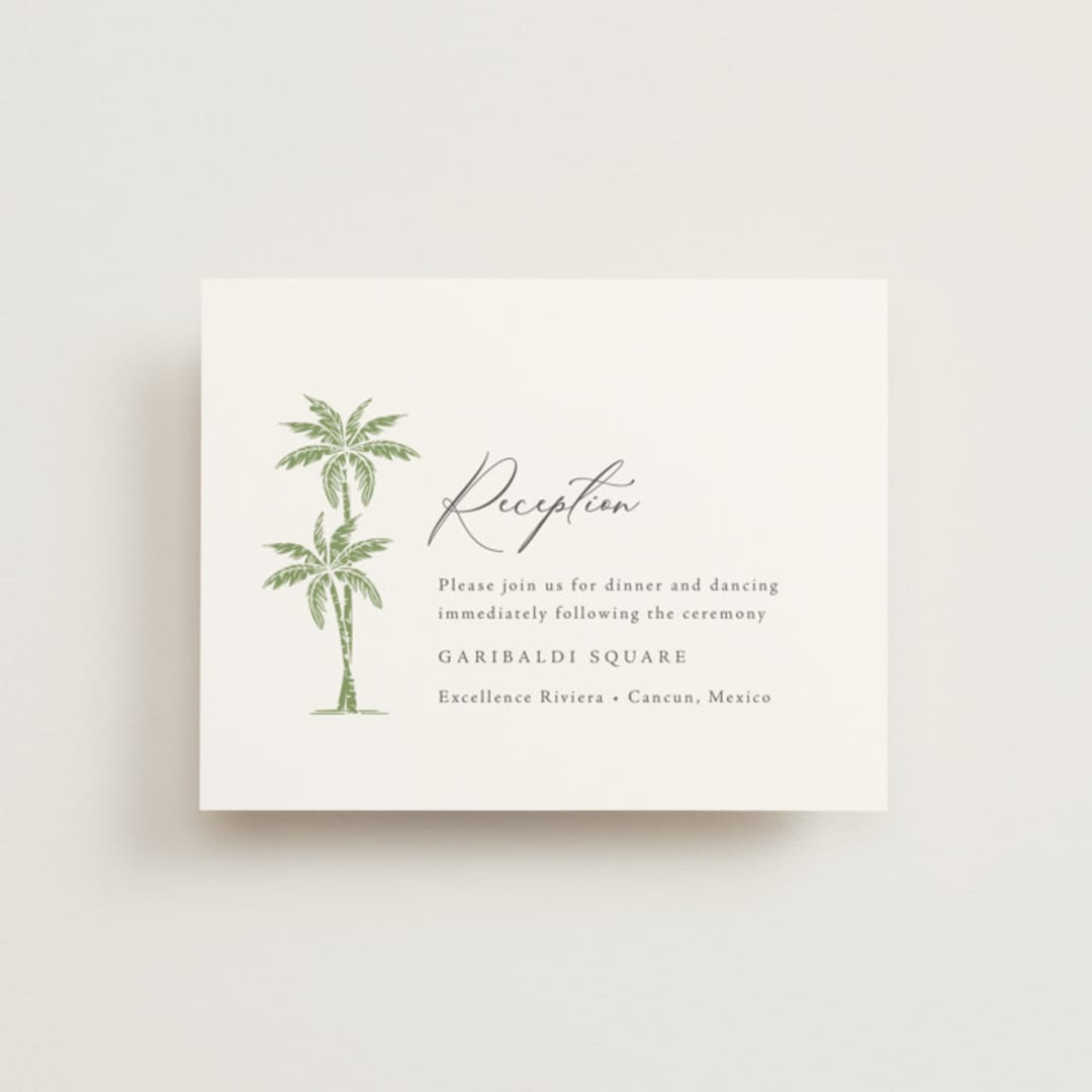 "Palm Monogram" - Reception Cards in Leaf by Olivia Raufman - Front