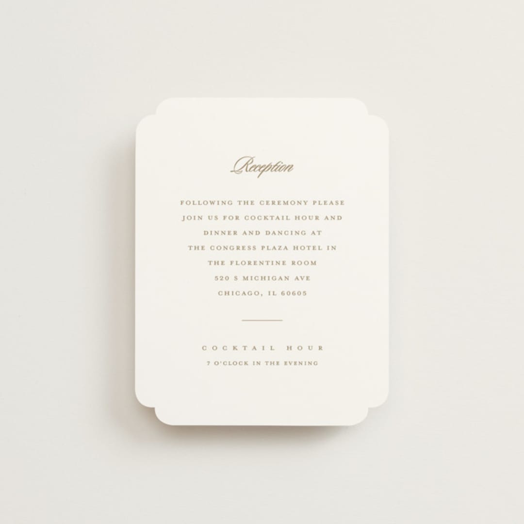 "Classic decorum" - Reception Cards in Golden by Stacey Meacham - Front