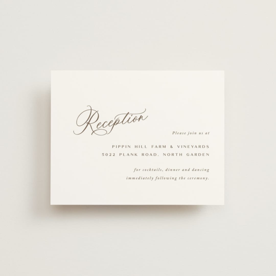 "Whimsy" - Reception Cards in Latte by Cara Scott - Front