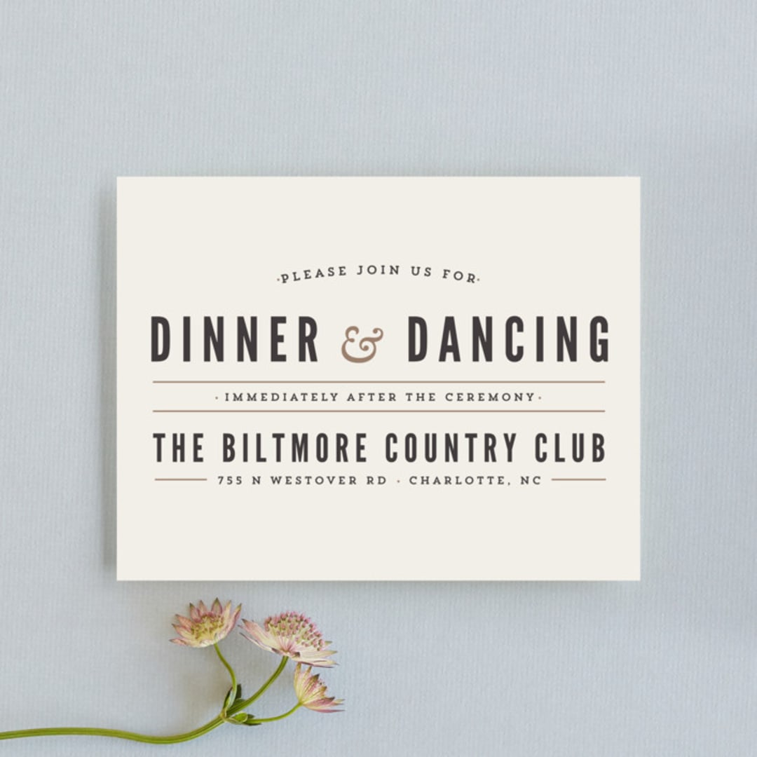 "Classic Type" - Reception Cards in Mocha by Melissa Egan of Pistols - Front