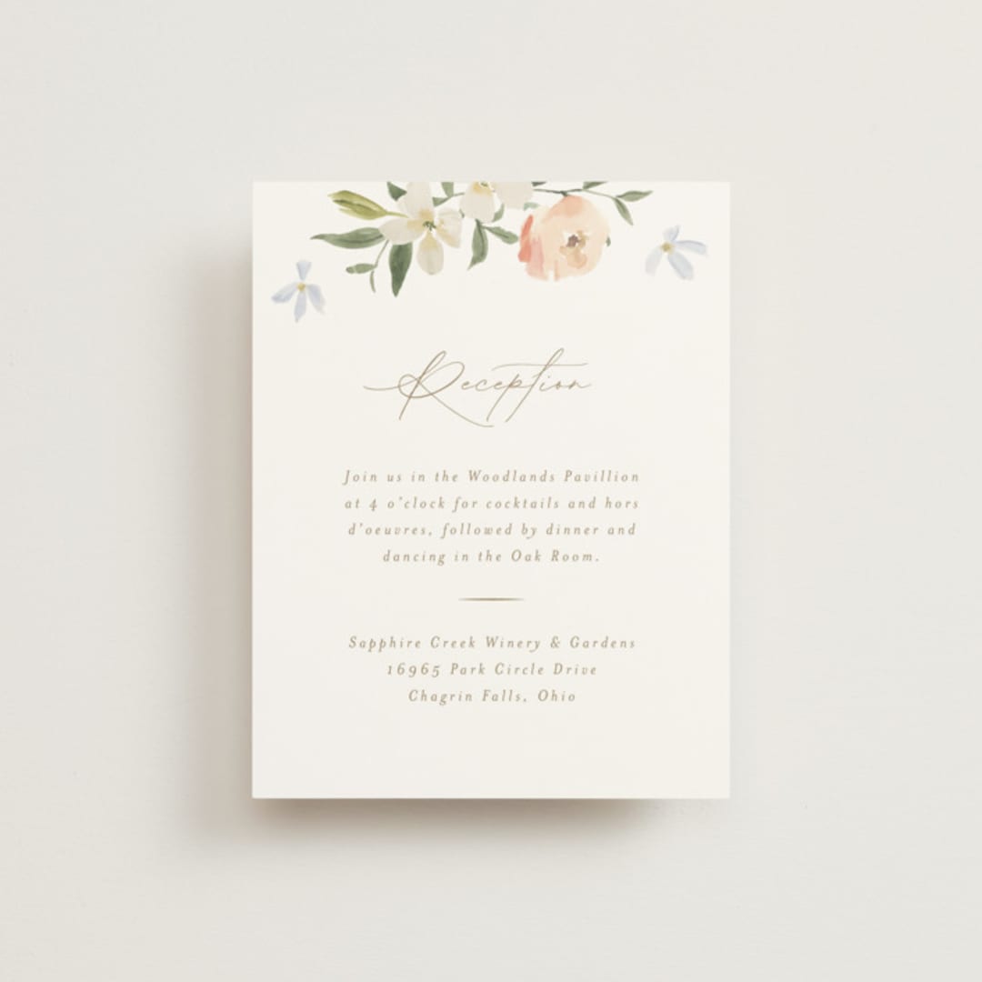 "Garden View" - Reception Cards in Peach by Everett Paper Goods - Front
