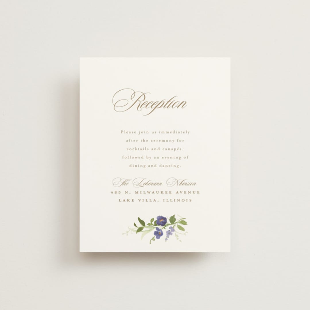 "Wildflower Trellis" - Reception Cards in Iris by Everett Paper Goods - Front