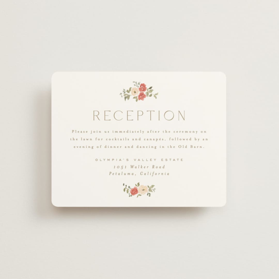 "Roses Crest" - Reception Cards in Pomegranate by Everett Paper Goods - Front