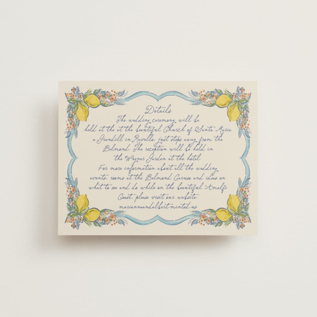 "Amalfi Coast Wedding" - Reception Cards in Aqua by Chris Griffith - Front