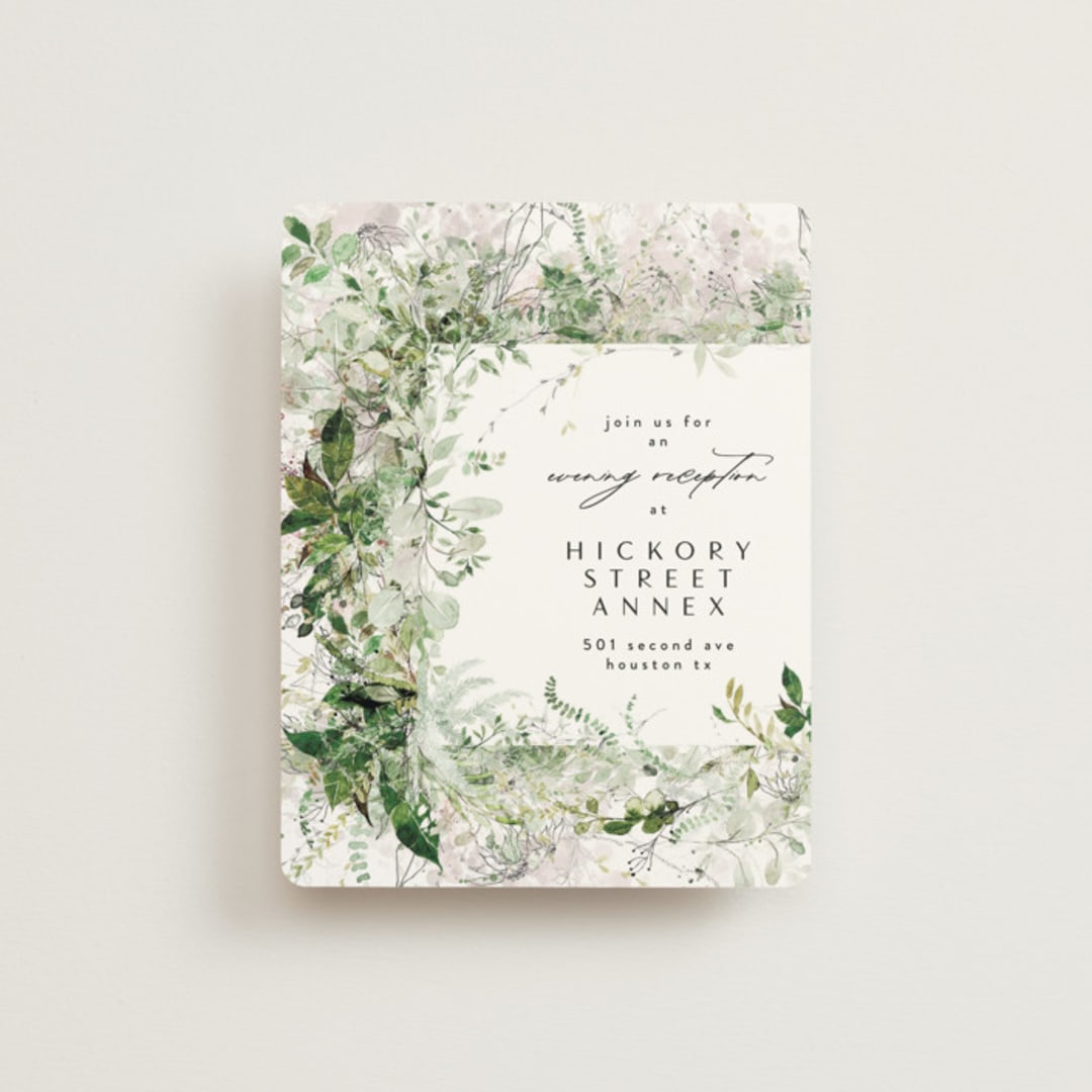 "Lush Greenery" - Reception Cards in Fresh Green by Phrosné Barwood - Front