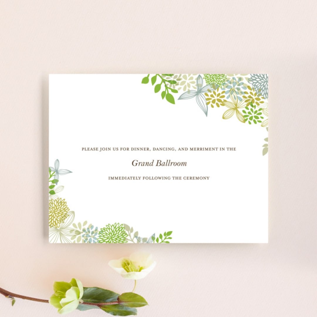 "Fling" - Reception Cards in Leaf by Andrea Mentzer - Front