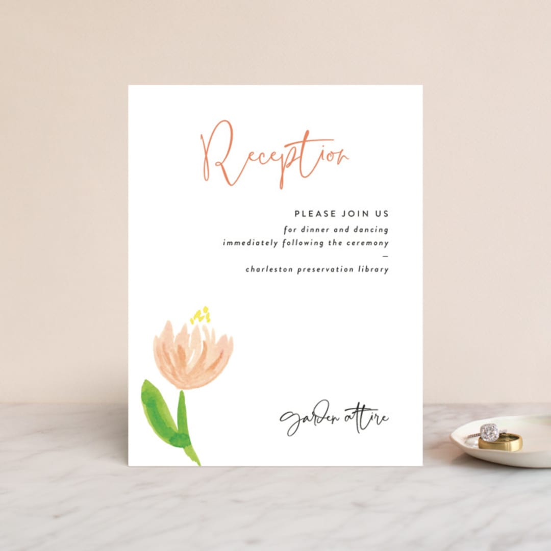 "Posie Garden Bouquet" - Reception Cards in Peach by Erika Firm - Front