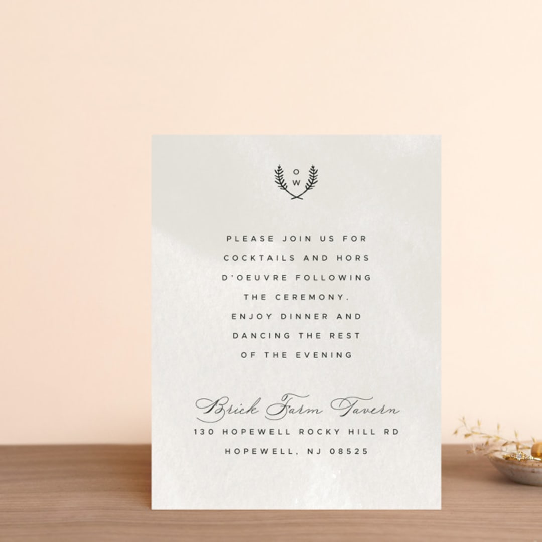 "Elegant Crest" - Reception Cards in Stone by Ariel Rutland - Front