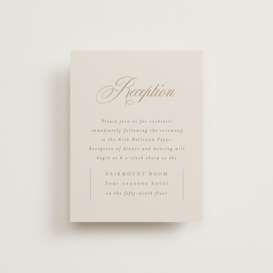 "Emblem" - Reception Cards in Champagne by Everett Paper Goods - Front