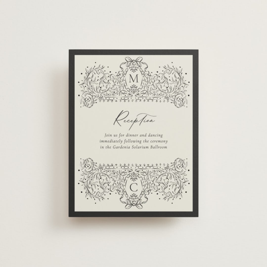 "Ornate sketched frame" - Reception Cards in Latte by Jackie Crawford - Front